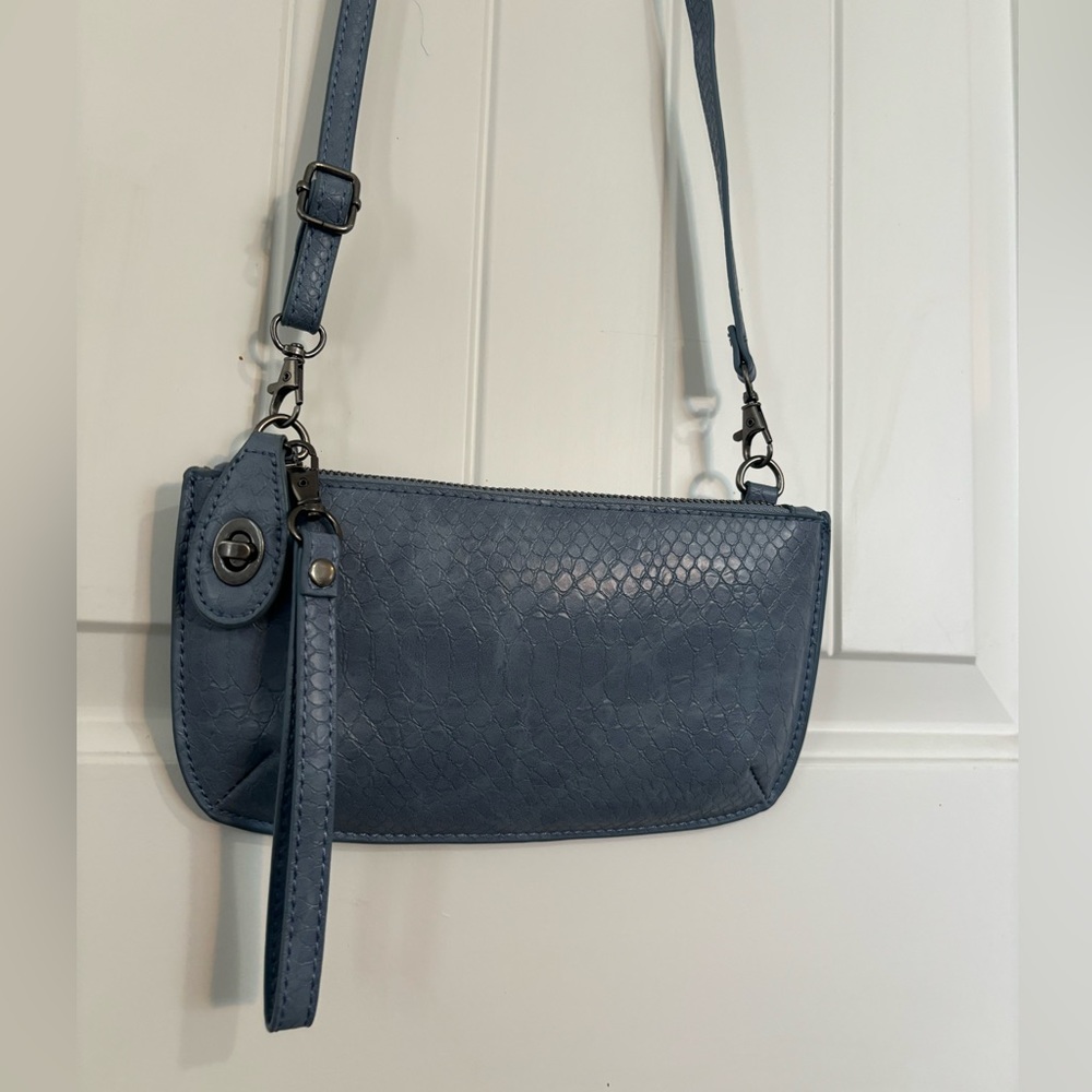 JOY Susan blue leather crossbody wristlet clutch